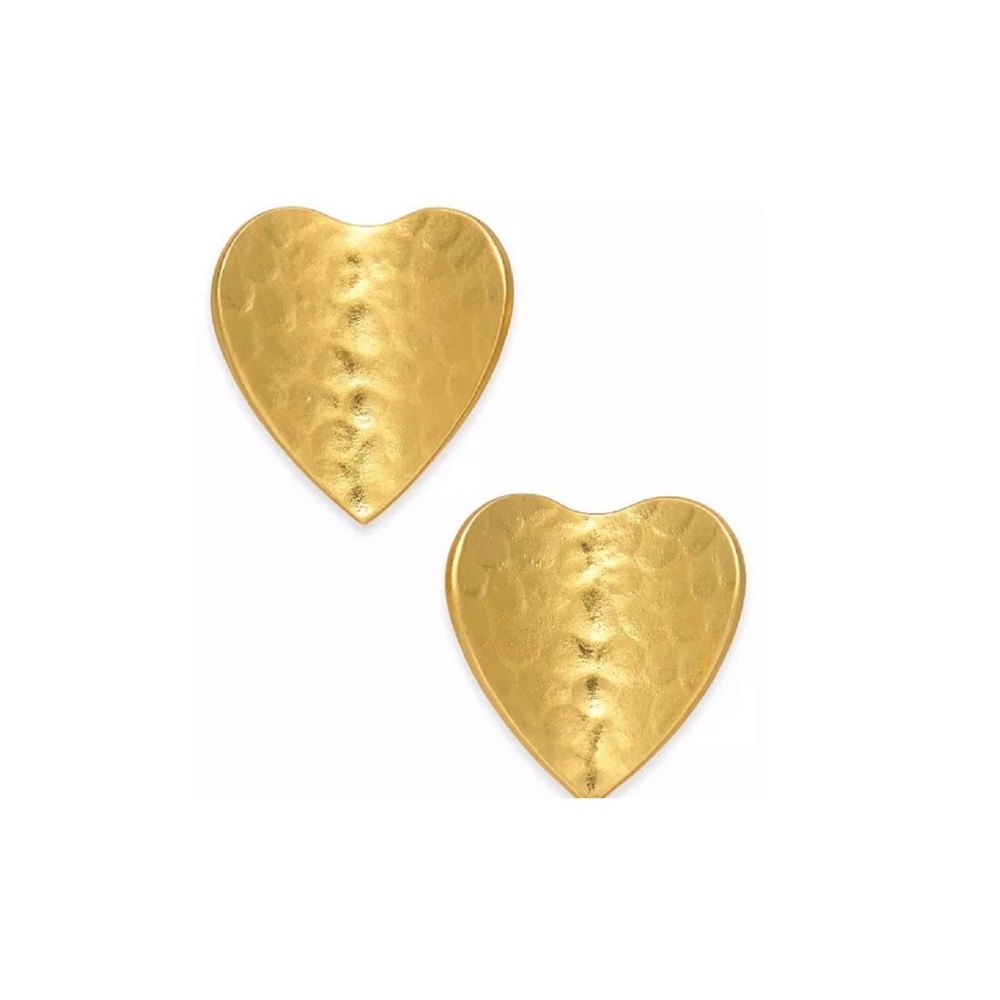 $68 Kate Spade Metal Petal Heart Stud Earrings in Hammered Metal